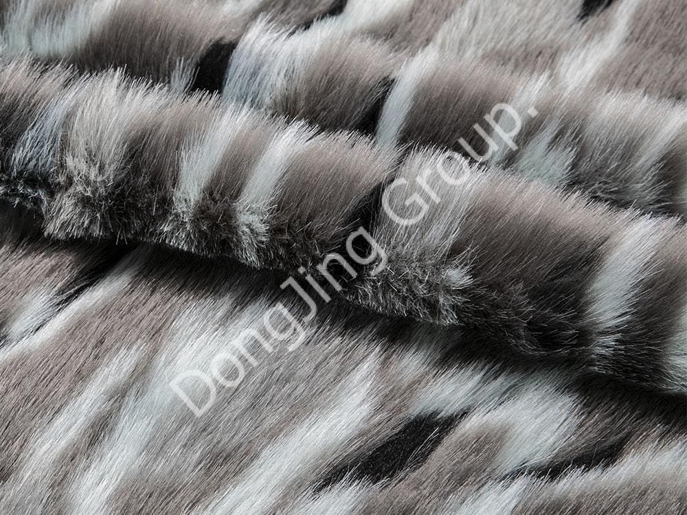 8W1856-ブラックブルーグレー3色ジャカードソフトフォックス faux fur fabric